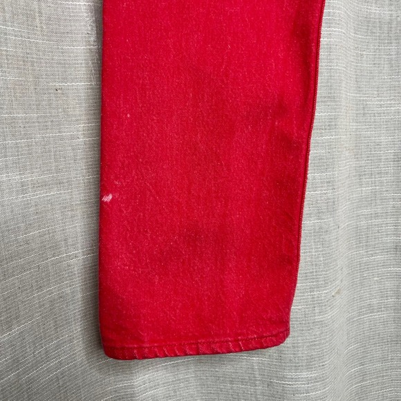 80s Vintage Levis 701 Red Denim Jeans Button Fly Closure Straight Leg Size 28x30 - Picture 7 of 13